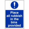 Place all rubbish in bins provided sign - Ref: ms79
