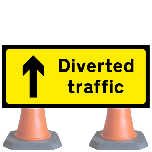 Diverted-traffic-ahead-Diag-2703v2-2cone-sign-med – Safety Sign Warehouse