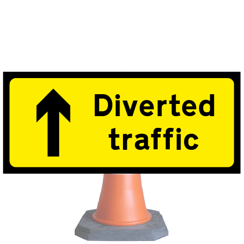 Diverted-traffic-ahead-Diag-2703v2-cone-sign-med – Safety Sign Warehouse