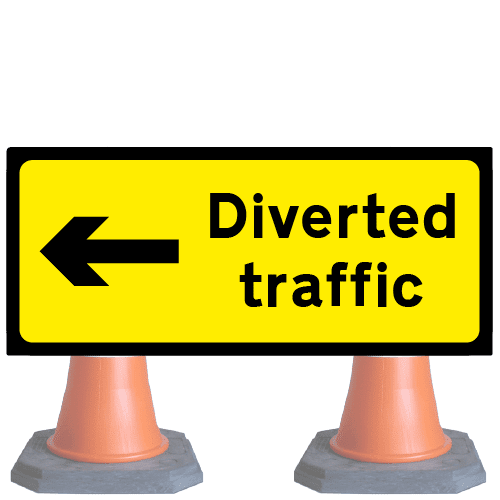 Diverted-traffic-left-Diag-2703v1-2cone-sign-med – Safety Sign Warehouse