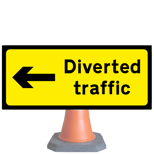 Diverted-traffic-left-Diag-2703v1-cone-sign-med – Safety Sign Warehouse