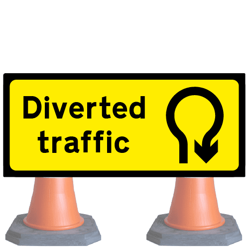 Diverted-traffic-u-turn-ahead-Diag-2703v3-2cone-sign-med – Safety Sign Warehouse