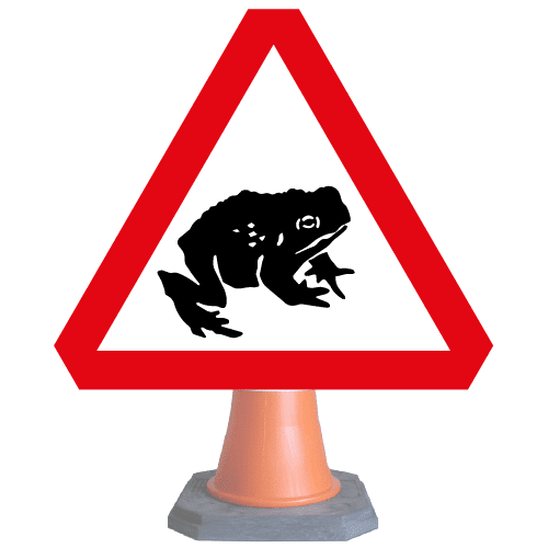 Migratory-toad-crossing-ahead-Diag-551-1-cone-sign-med – Safety Sign Warehouse