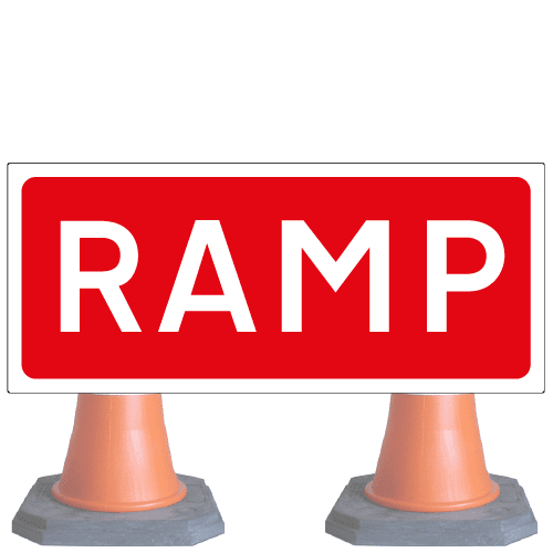 Ramp-ahead-Diag-7013-2cone-sign-med – Safety Sign Warehouse
