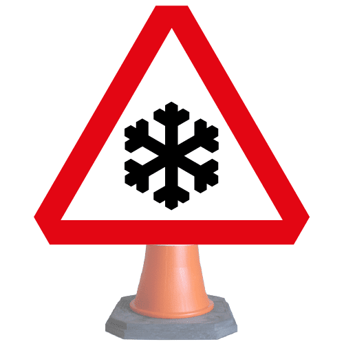 Risk-of-ice-or-snow-ahead-Diag-554-2-cone-sign-med – Safety Sign Warehouse