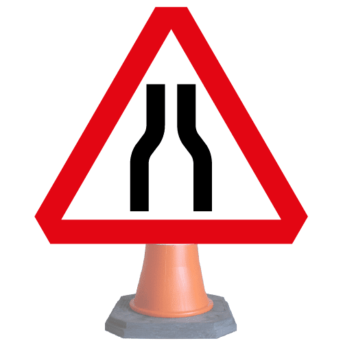 Road-narrows-on-both-sides-ahead-Diag-516-cone-sign-med – Safety Sign Warehouse