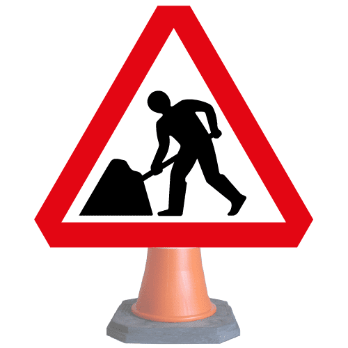 Road-work-or-men-at-work-in-road-ahead-Diag-7001-cone-sign-med – Safety Sign Warehouse