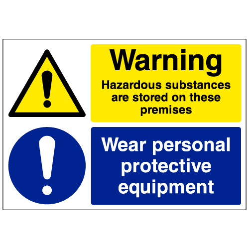 Warning Hazardous substances stored Wear PPE sign Ref cs9 Safety