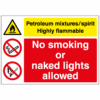 Petroleum / Highly flammable / No smoking or naked lights sign - Ref: p117