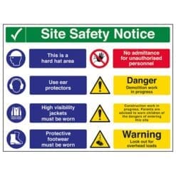 Multi Hazard Site Safety Notice 6 Points 2 column sign - Ref: c14